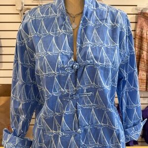 Blue Sailboat Print Blouse Three Island brand.